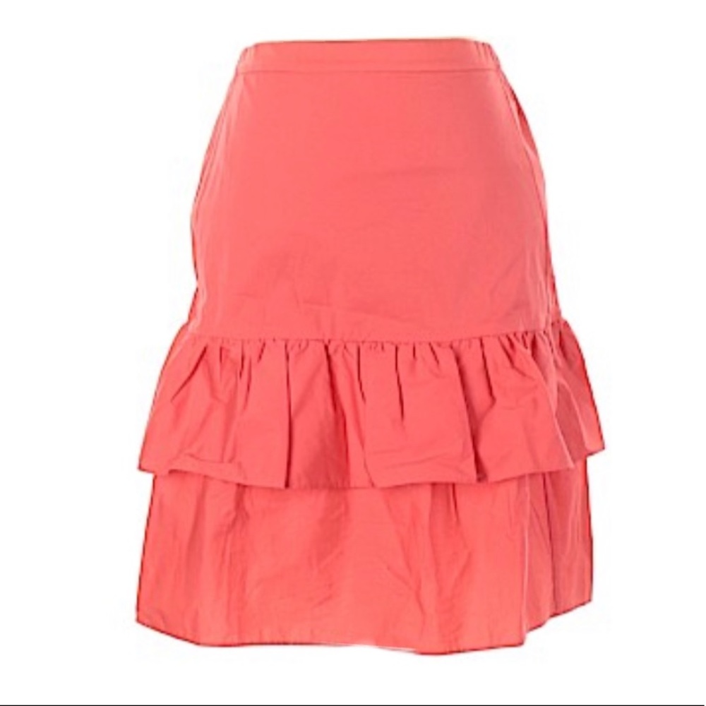 J. Crew Tiered Midi Skirt w. Ruffle Cotton Orange Stretch Waist